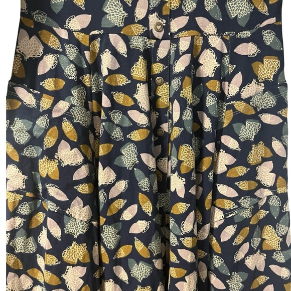 Effies Heart Navy Acorn Print Button Front Midi Dress Size L - Picture 5 of 9